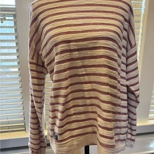 Southern Marsh Off-the-Shoulder Striped Sweater - Pink and Cream
